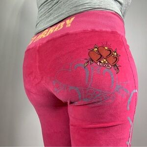 Y2K Ed Hardy “Love” Pink Velour Capri Joggers